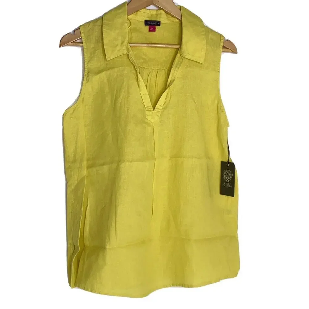 Vince Camuto 100% Linen Top Womens Medium Sleeveless Tunic NWT *